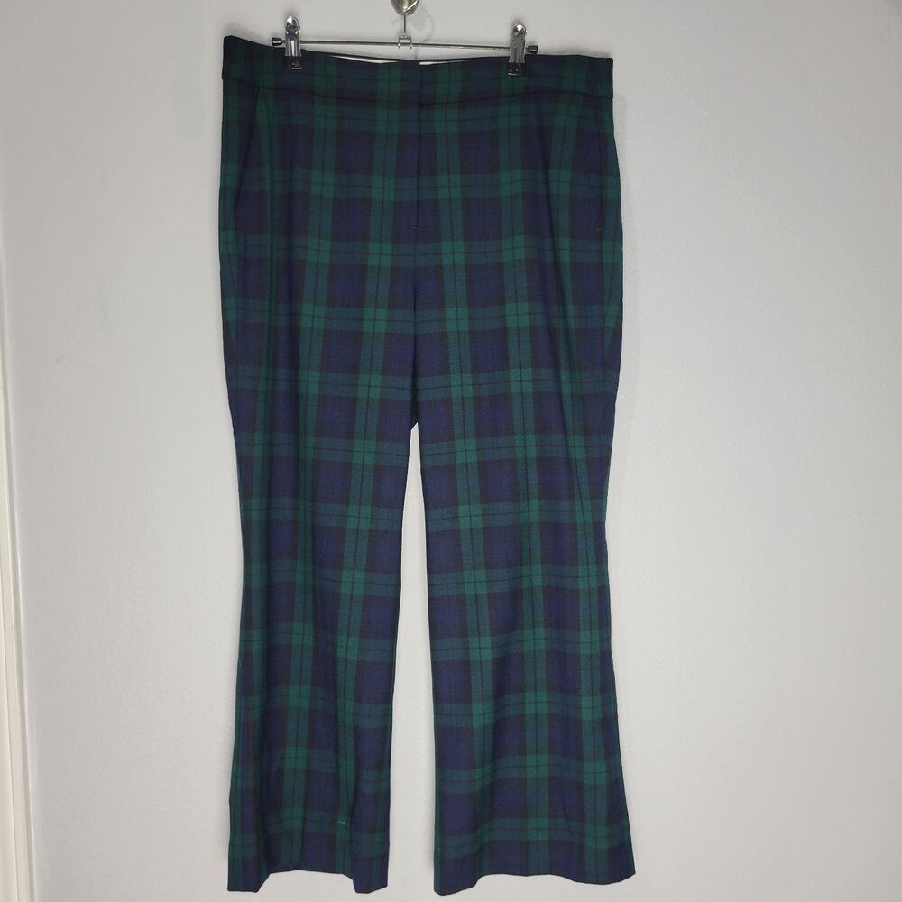 J Crew 14 Blue Green Tartan Plaid Hayden Kickout Crop Pants Bi-Stretch Wool
